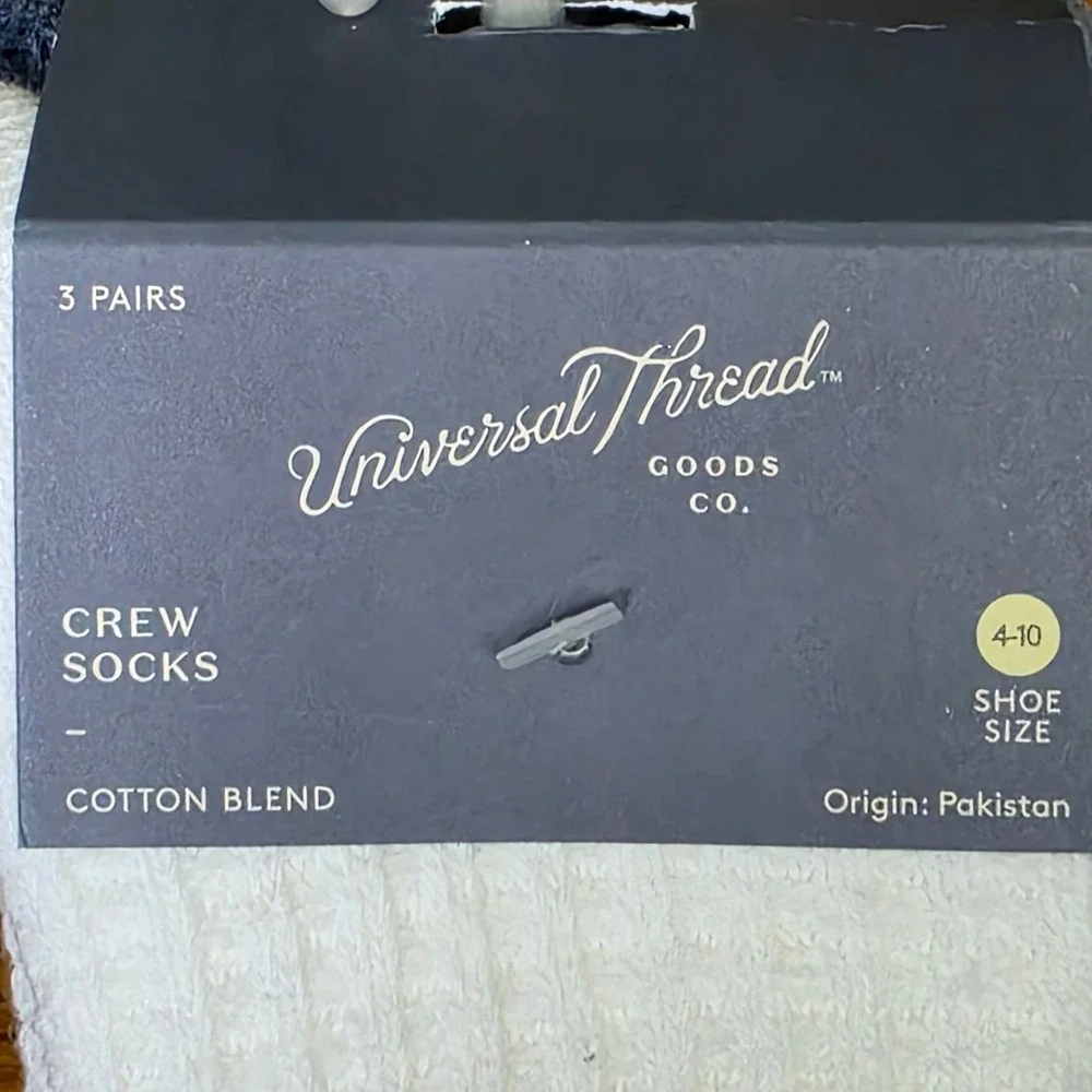 NEW Universal Thread Womens Crew Socks 3 Pairs Blue White Cotton Blend Size 4-10